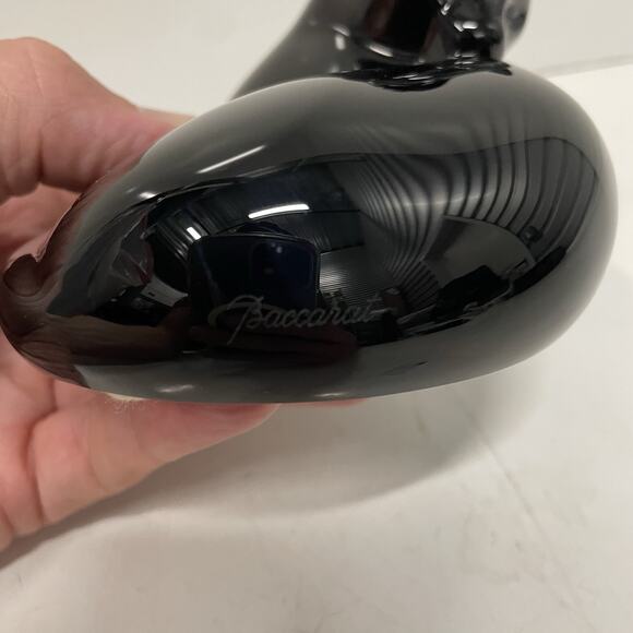 Baccarat Black Cat Grooming Figurine, Crystal Signed Stamped Figure Paper Weight - Picture 3 of 6